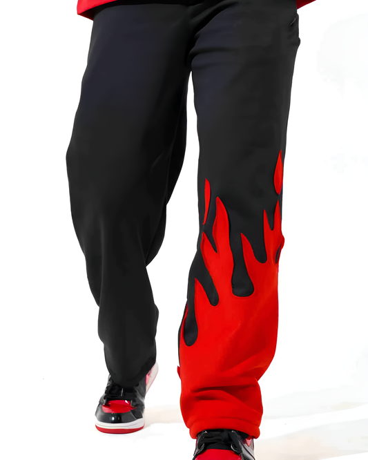 Red Fire Flame Trackpant – Unisex Baggy Streetwear by Vintage Drip