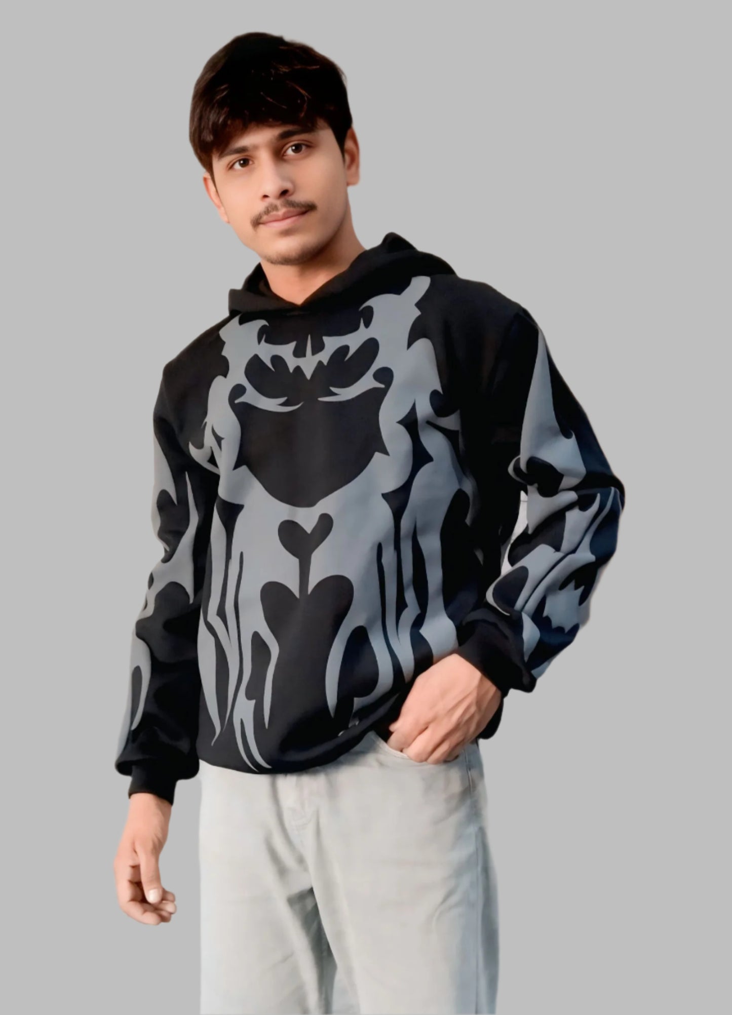 Tribal Shadow Delta Hoodie - Vintage Drip with Puff Print