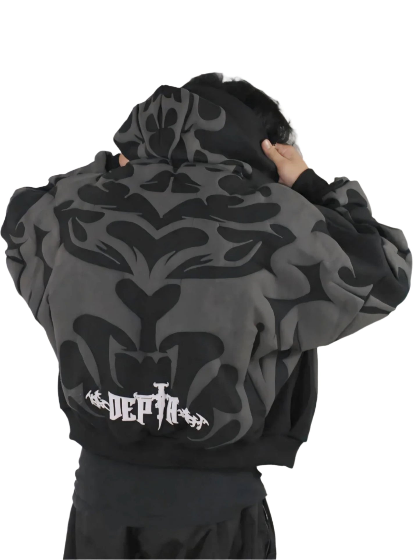 Tribal Shadow Delta Hoodie - Vintage Drip with Puff Print
