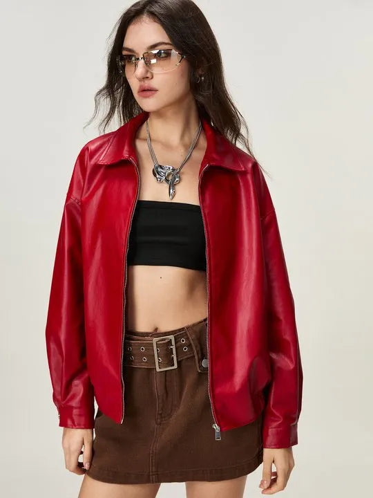Vintage Drip Red Streetwear Jacket – Genuine Leather, Made in India