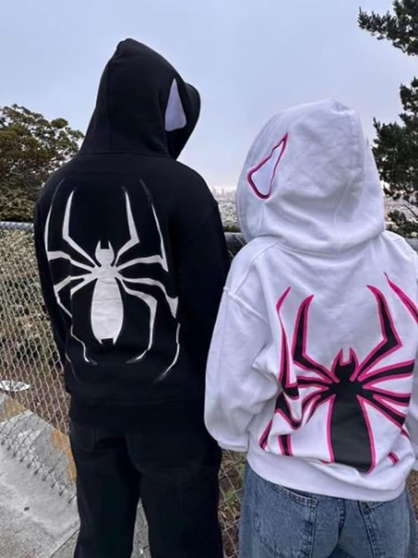 Spider-Man Zip-Up Couple Hoodie Relaxed Fit Vintage Marvel Style