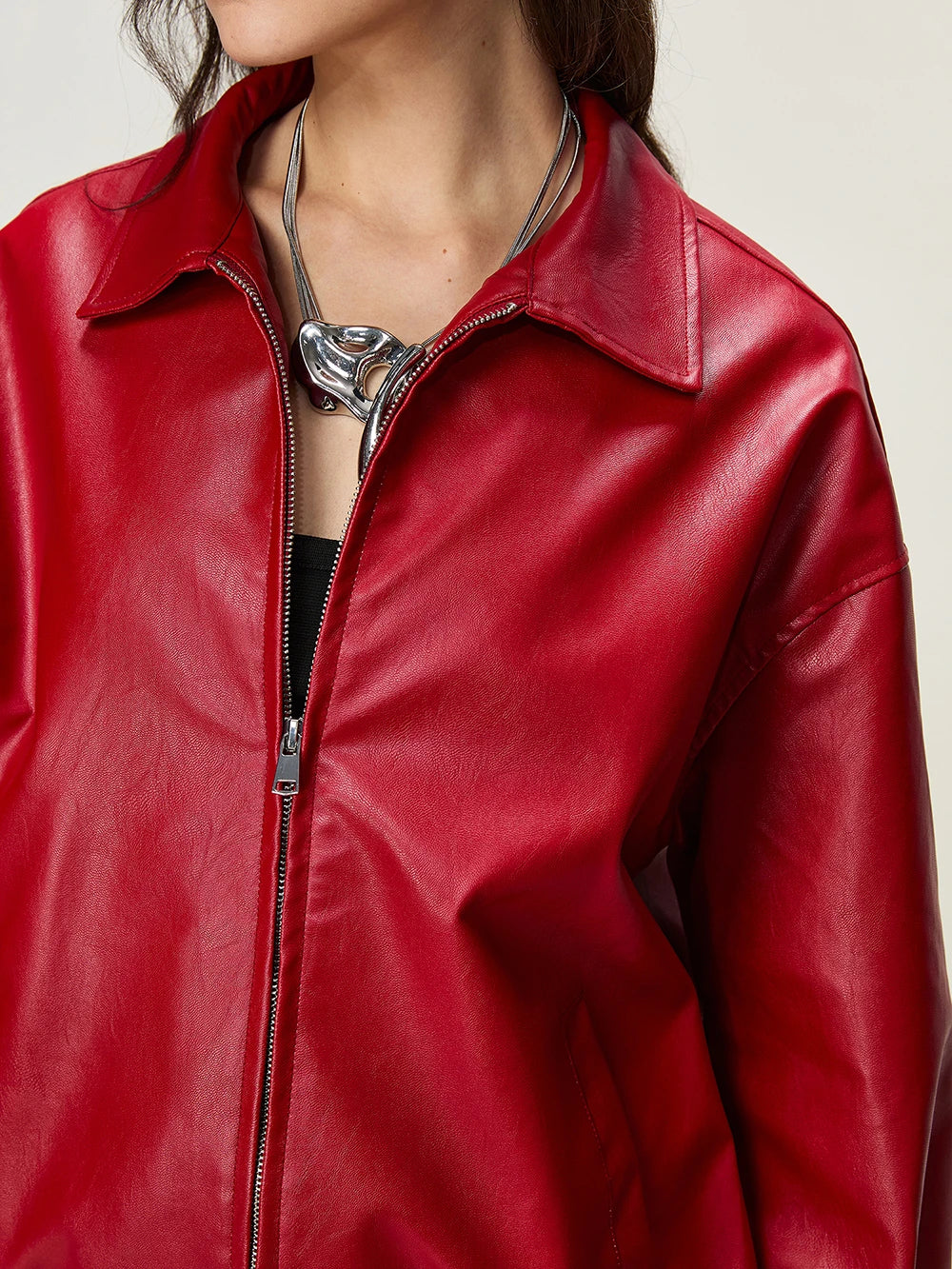 Vintage Drip Red Streetwear Jacket – Genuine Leather, Made in India