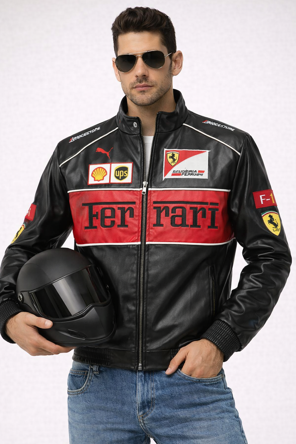 Ferrari レザージャケット Ferrari F1 Leather Jacket in Black: Unleash Your Inner Racer