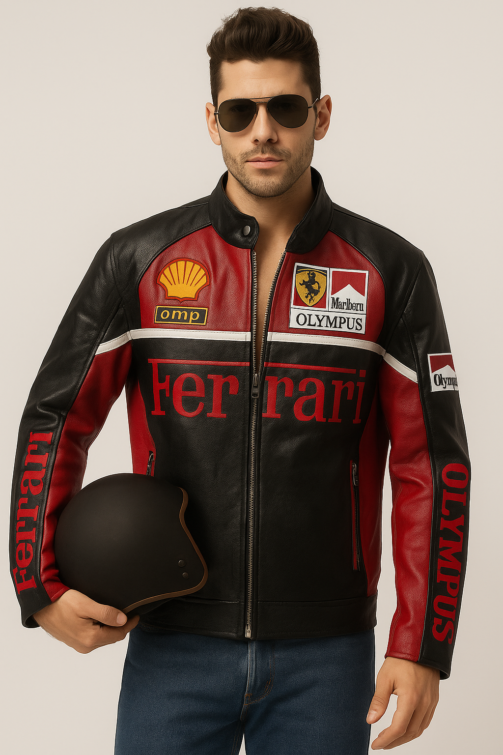 Ferrari F1 Leather Racing Jacket: Classic Motorsport Elegance