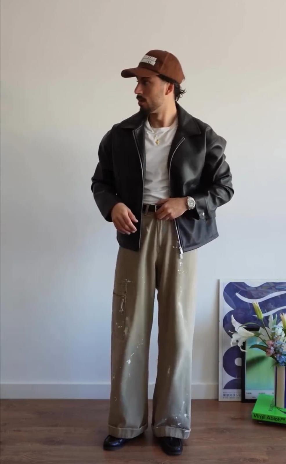 Men’s Black Faux Leather Bomber Jacket – Vintage Drip