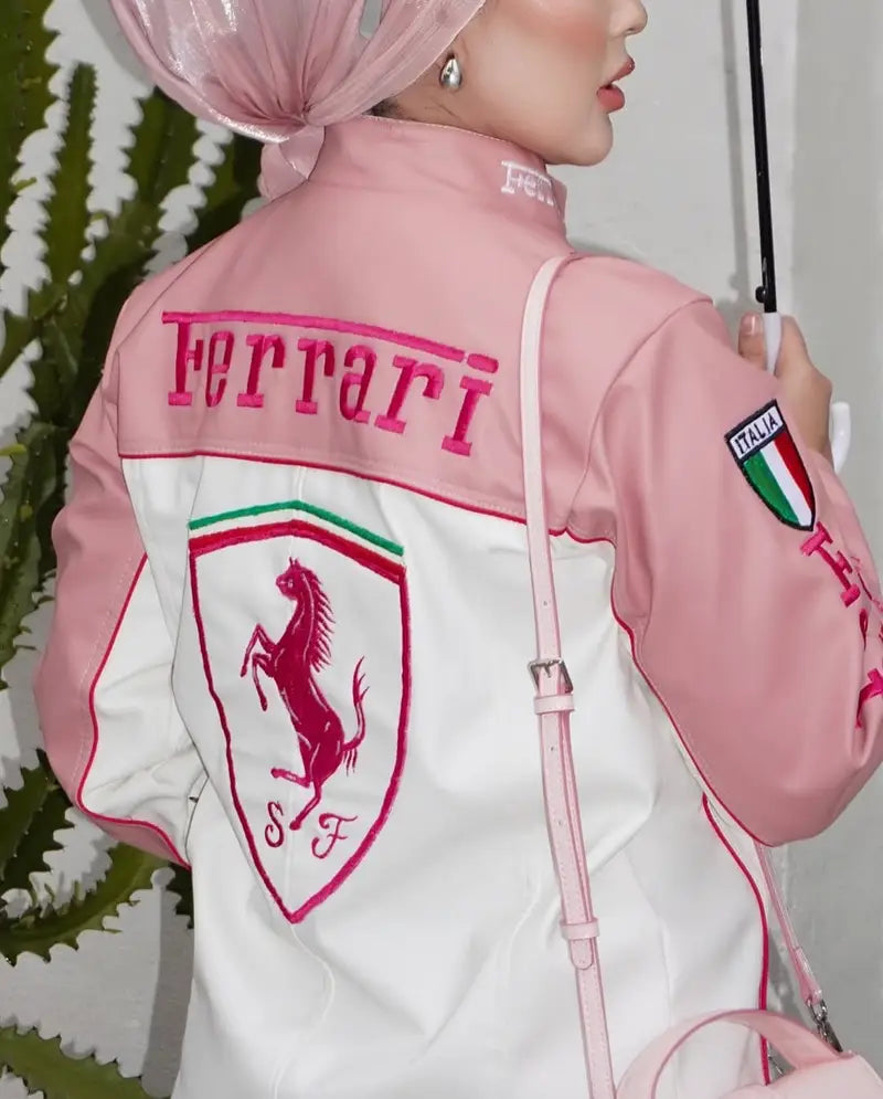 Pink Ferrari F1 Leather Jacket – Bold Motorsport Fashion