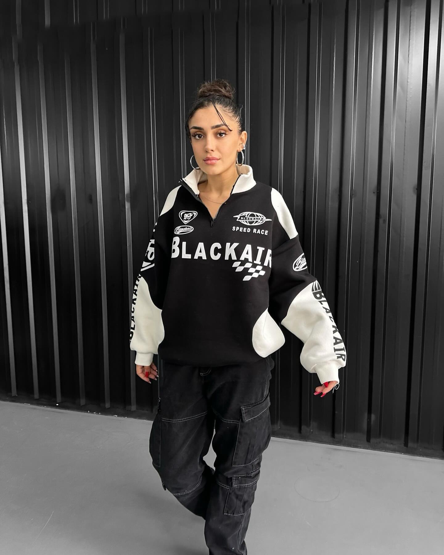 BlackAir Racer Half Zip Sweatshirt – Retro-Inspired Y2K Street Look
