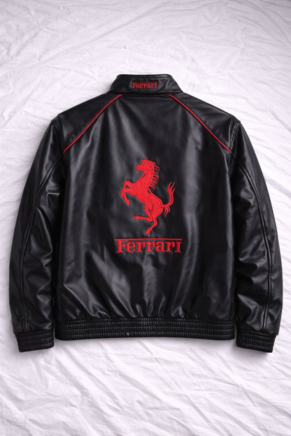 Black Ferrari Leather Jacket – Unisex Streetwear India | Vintage Drip