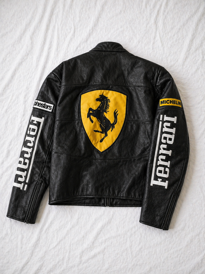 Black Ferrari Leather Racing Jacket – Trendy Streetwear