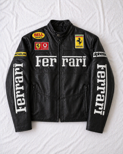 Black Ferrari Leather Racing Jacket – Trendy Streetwear