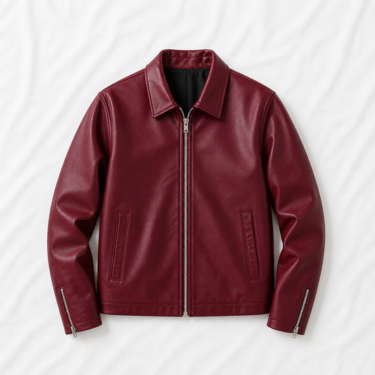 Burgundy Faux Leather Bomber Jacket – Premium Unisex Streetwear India