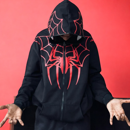 Black Spiderman Hoodie Full Zip Up Athletic Fit Fan Gear