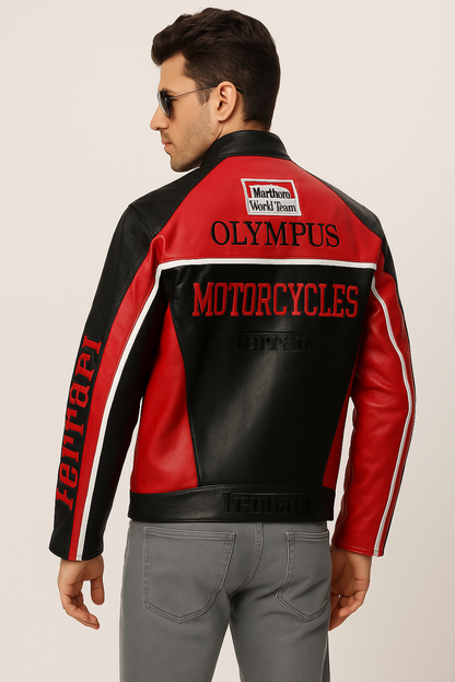 Ferrari F1 Leather Racing Jacket: Classic Motorsport Elegance