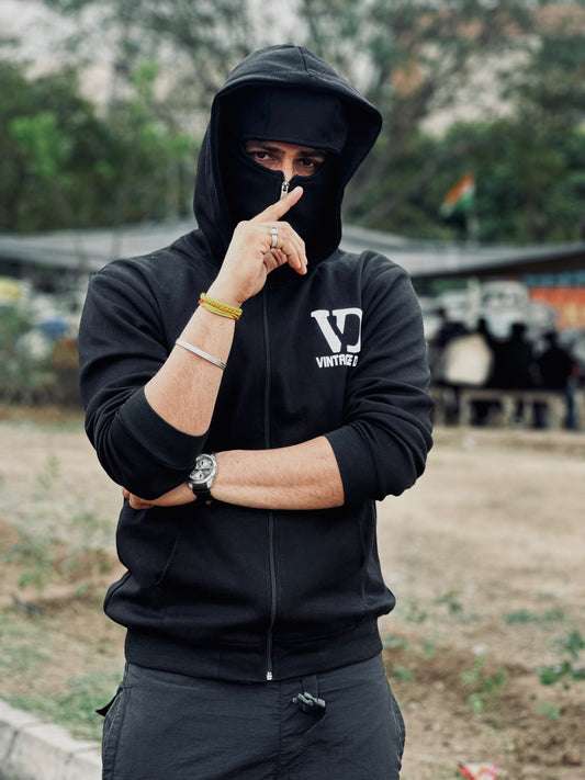 Balaclava Hoodie with Vintage Drip Design | Unisex