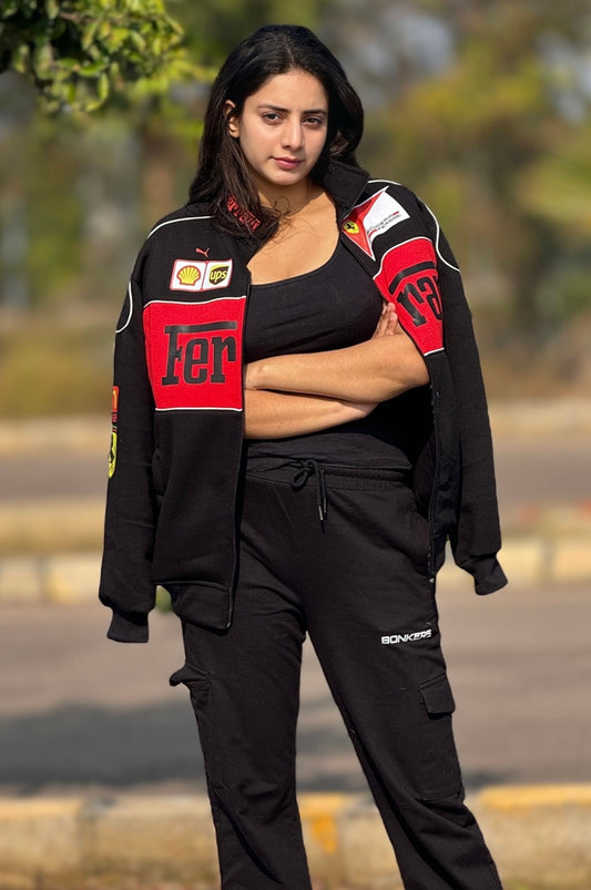 Black Ferrari F1 Jacket – Vintage Drip for True Motorsport Fans