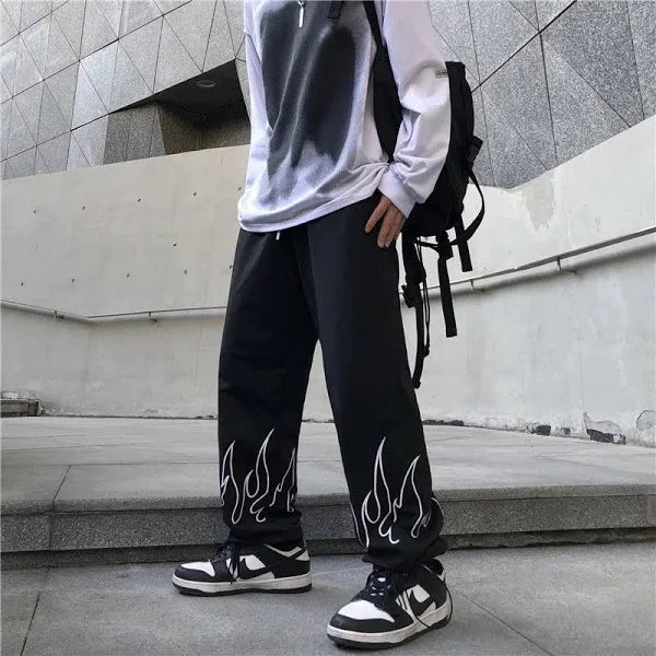 Flame Graphic Fire Baggy Trackpant – Perfect Streetwear Vibe by Vintage Drip