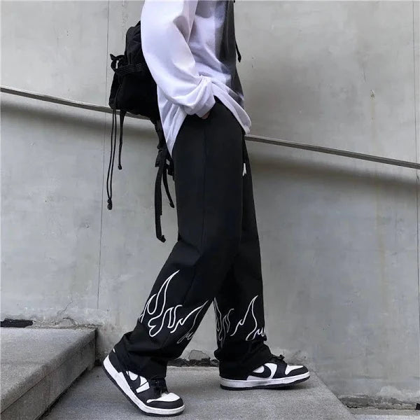 Flame Graphic Fire Baggy Trackpant – Perfect Streetwear Vibe by Vintage Drip