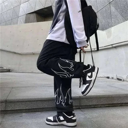 Flame Graphic Fire Baggy Trackpant – Perfect Streetwear Vibe by Vintage Drip