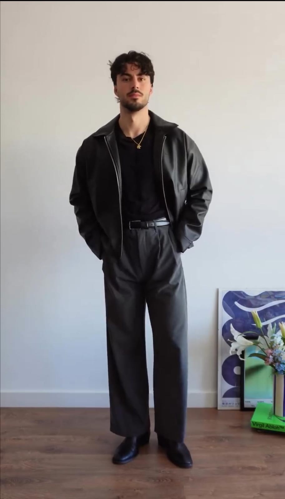 Men’s Black Faux Leather Bomber Jacket – Vintage Drip