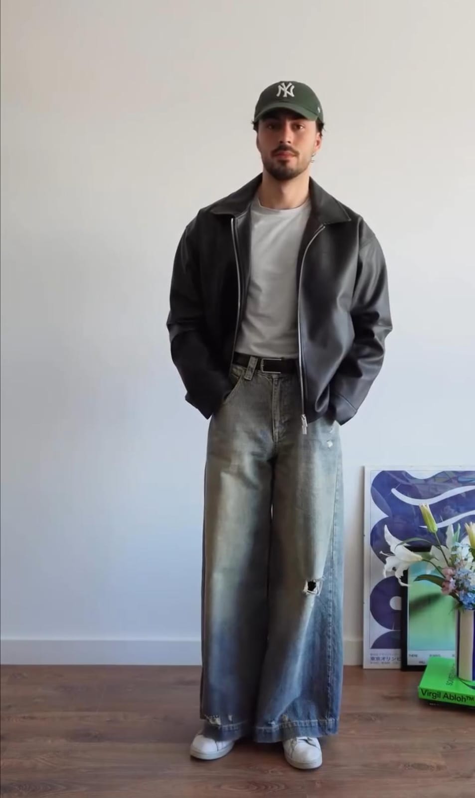 Men’s Black Faux Leather Bomber Jacket – Vintage Drip