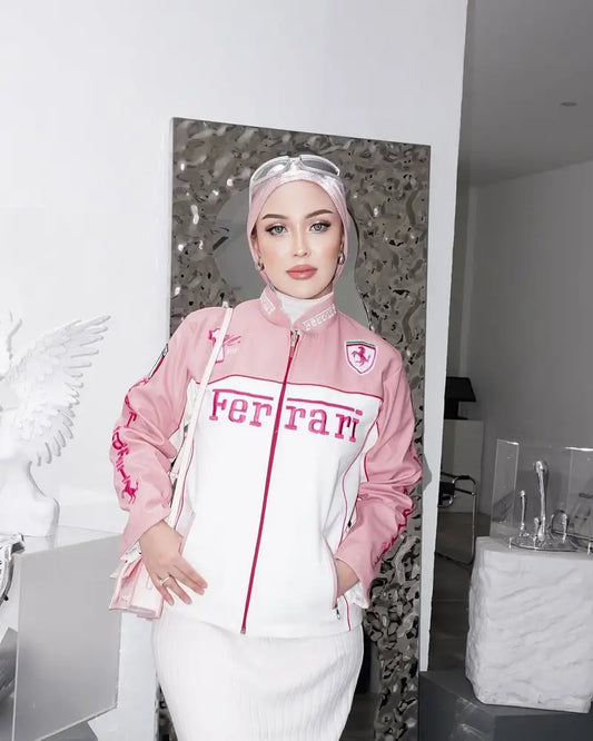 Pink Ferrari F1 Leather Jacket – Bold Motorsport Fashion