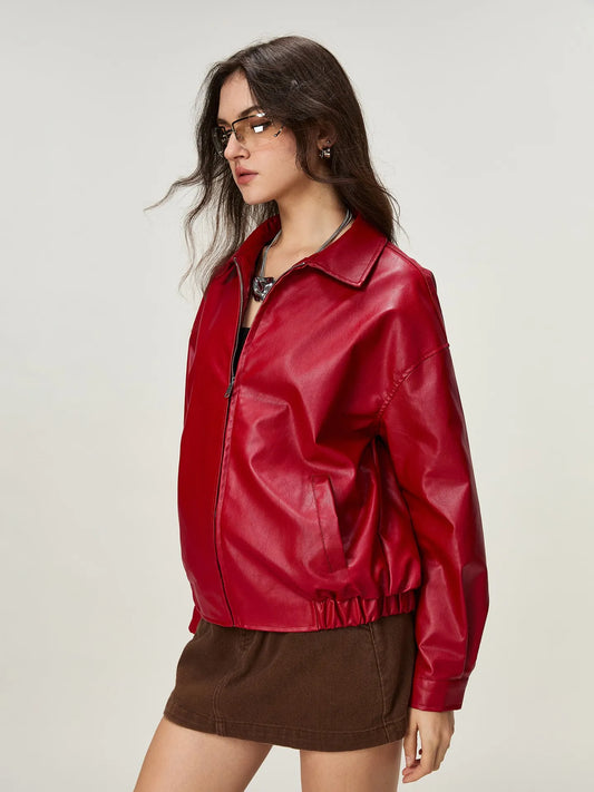 Vintage Drip Red Streetwear Jacket – Genuine Leather, Made in India