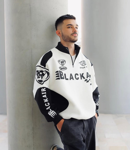 BlackAir Racer Y2K Half Zip Sweatshirt – Bold Streetwear Design