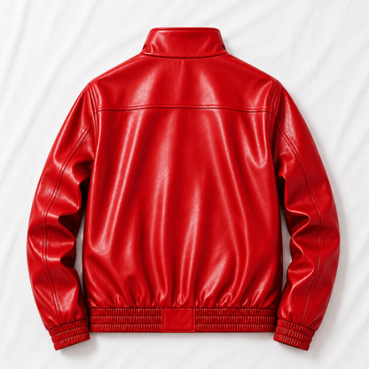 Red CNY Faux Leather Jacket – Premium Oversized Streetwear