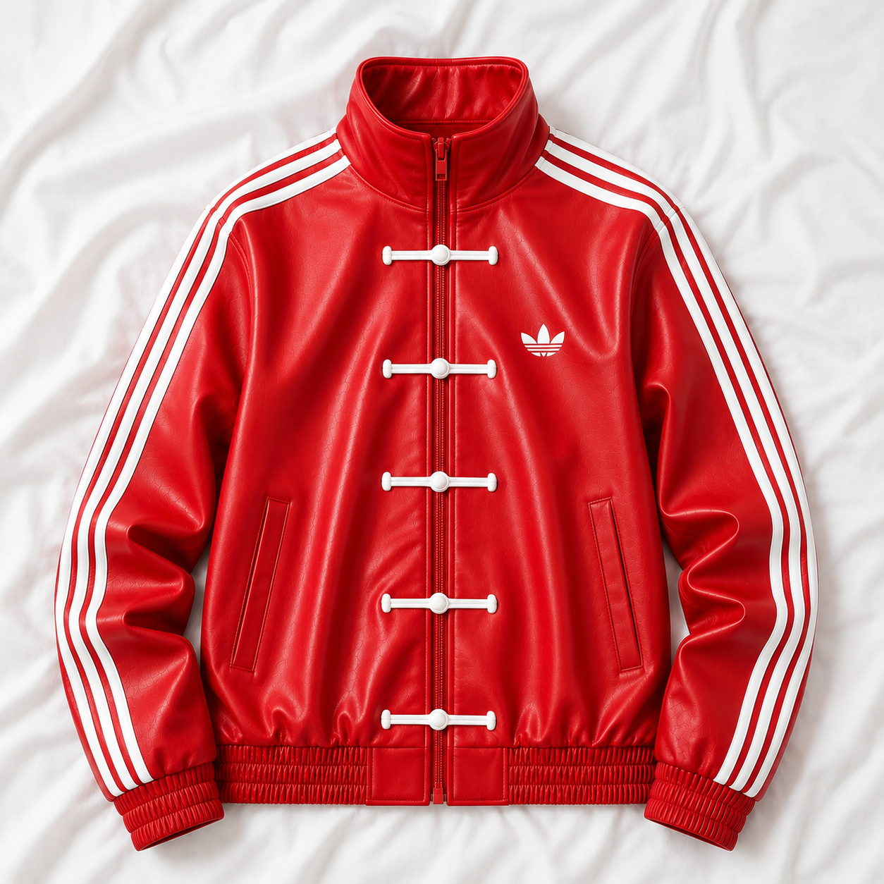 Red CNY Faux Leather Jacket – Premium Oversized Streetwear