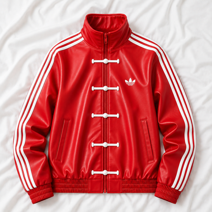Red CNY Faux Leather Jacket – Premium Oversized Streetwear