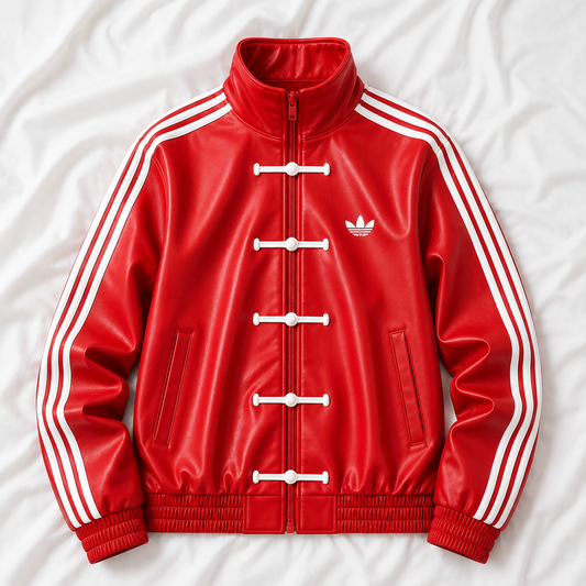 Red CNY Faux Leather Jacket – Premium Oversized Streetwear