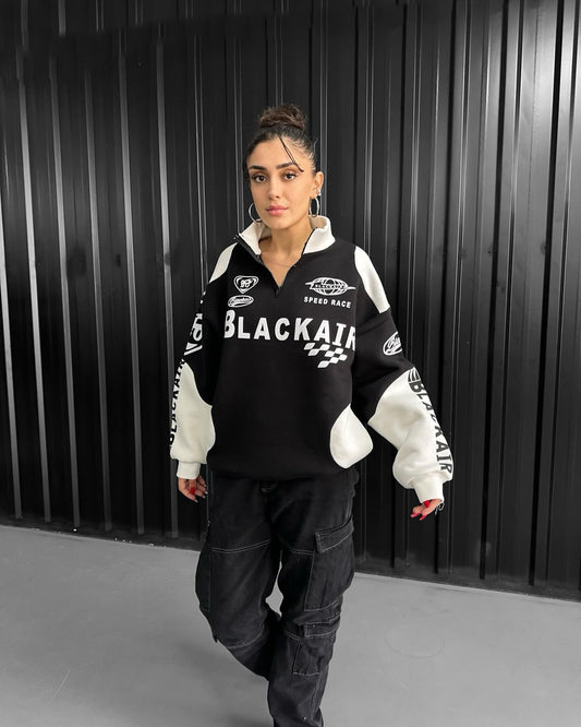 BlackAir Racer Half Zip Sweatshirt – Retro-Inspired Y2K Street Look