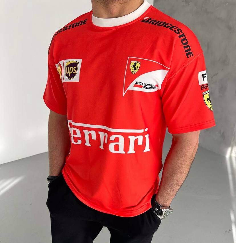 Red Ferrari F1 T-Shirt Streetwear Look And Trendy