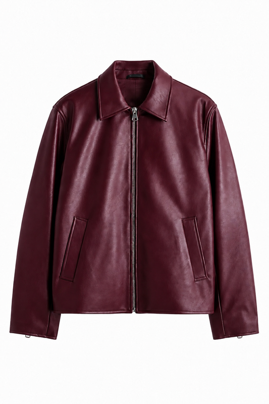 Burgundy Faux Leather Bomber Jacket – Premium Unisex Streetwear India