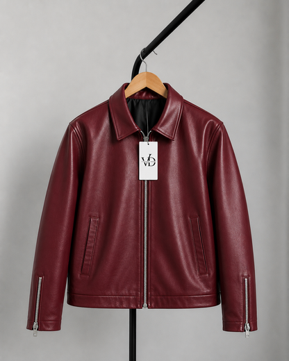 Burgundy Faux Leather Bomber Jacket – Premium Unisex Streetwear India