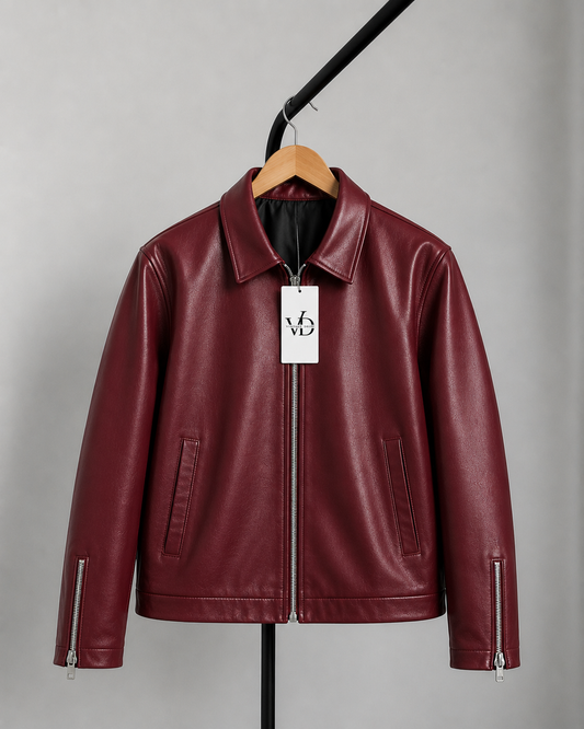 Burgundy Faux Leather Bomber Jacket – Premium Unisex Streetwear India