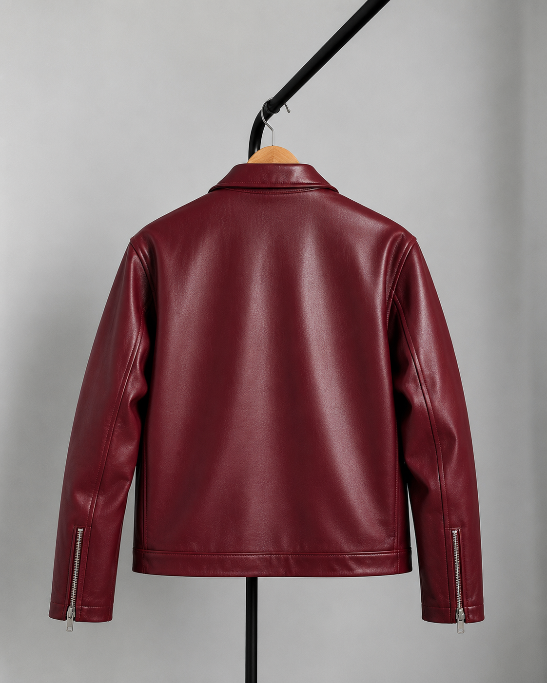 Burgundy Faux Leather Bomber Jacket – Premium Unisex Streetwear India