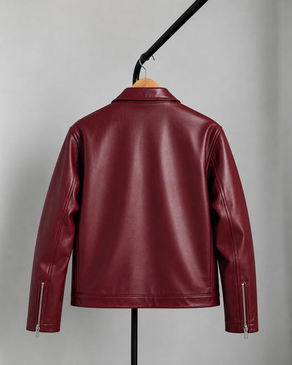 Burgundy Faux Leather Bomber Jacket – Premium Unisex Streetwear India
