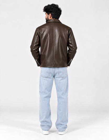 Boxy Fit Faux Leather Bomber Jacket Unisex – Vintage Drip India