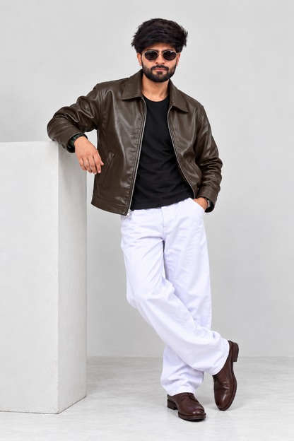 Boxy Fit Faux Leather Bomber Jacket Unisex – Vintage Drip India