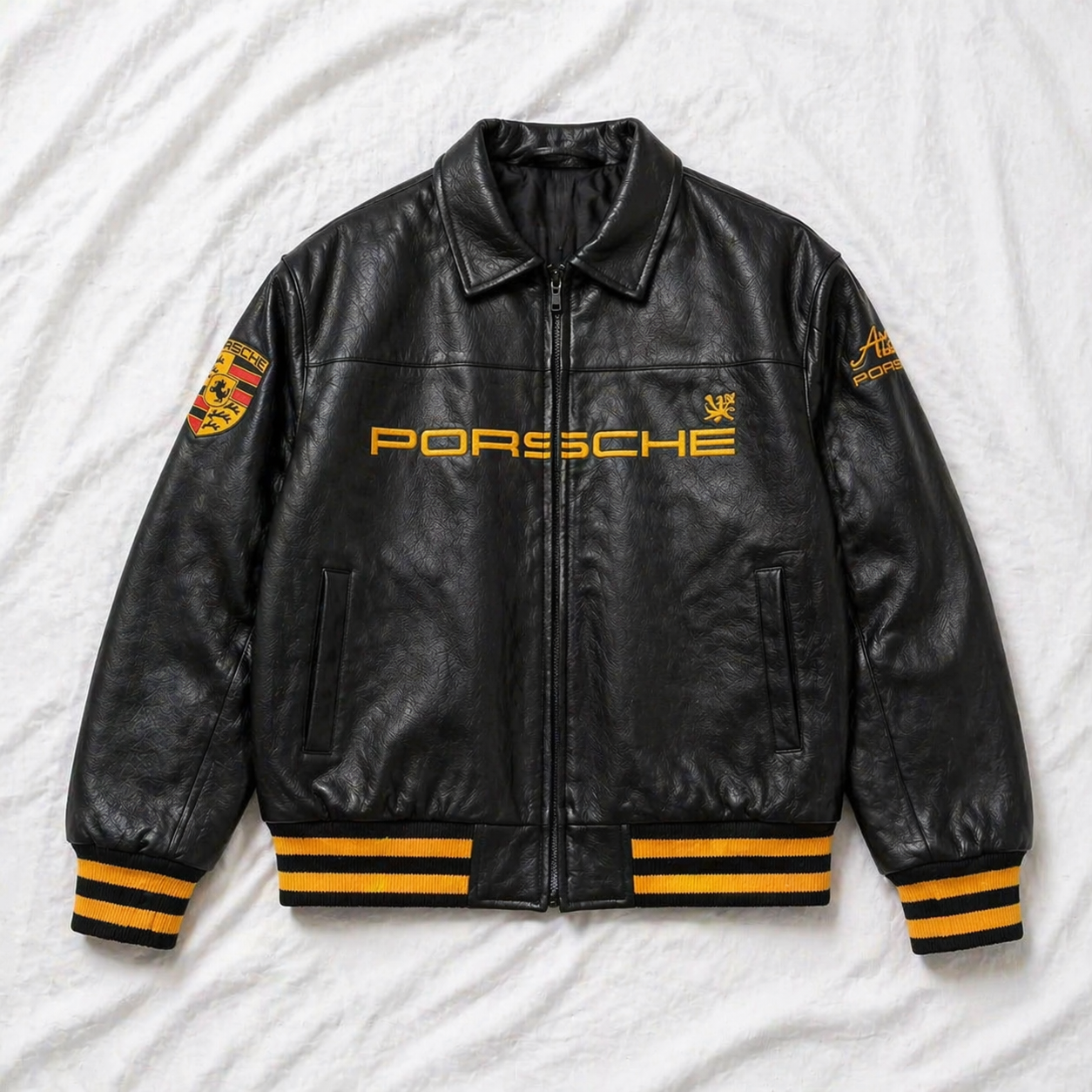 Black Porsche Leather Jacket Premium Streetwear