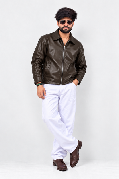 Boxy Fit Faux Leather Bomber Jacket Unisex – Vintage Drip India