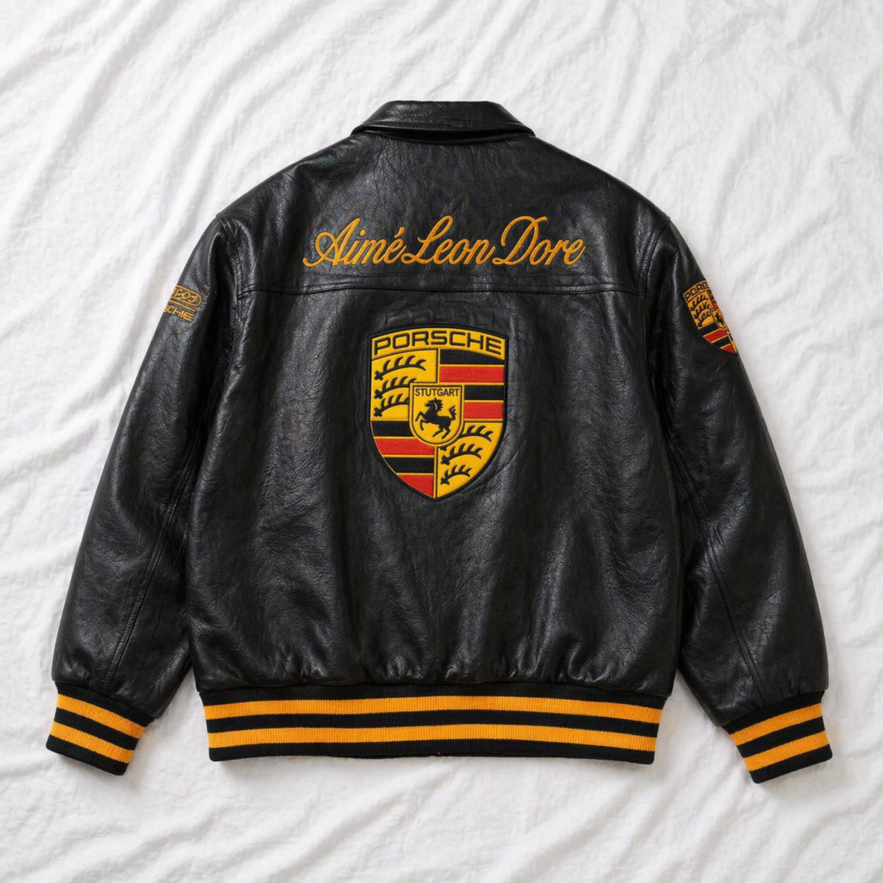 Black Porsche Leather Jacket Premium Streetwear