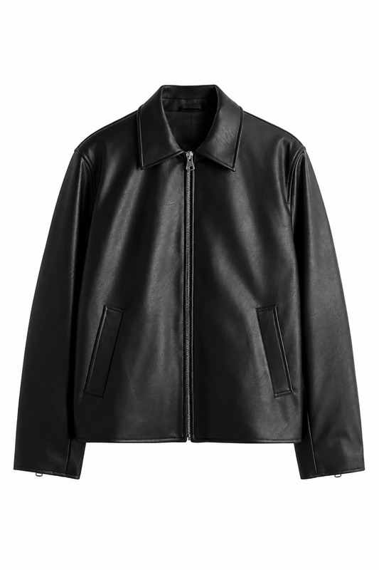 Black Boxy Cropped Jacket Unisex – Faux Leather Streetwear India | Vintage Drip