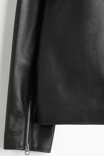 Black Boxy Cropped Faux Leather Jacket – Unisex Streetwear | Vintage Drip