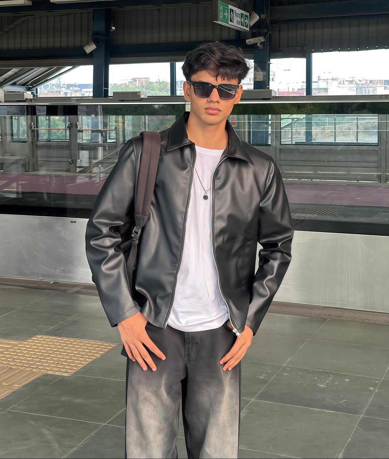 Black Boxy Cropped Faux Leather Jacket – Unisex Streetwear | Vintage Drip