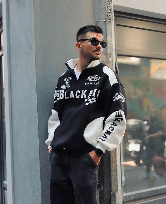 BlackAir Racer Half Zip Sweatshirt – Y2K Inspired Street Fashion